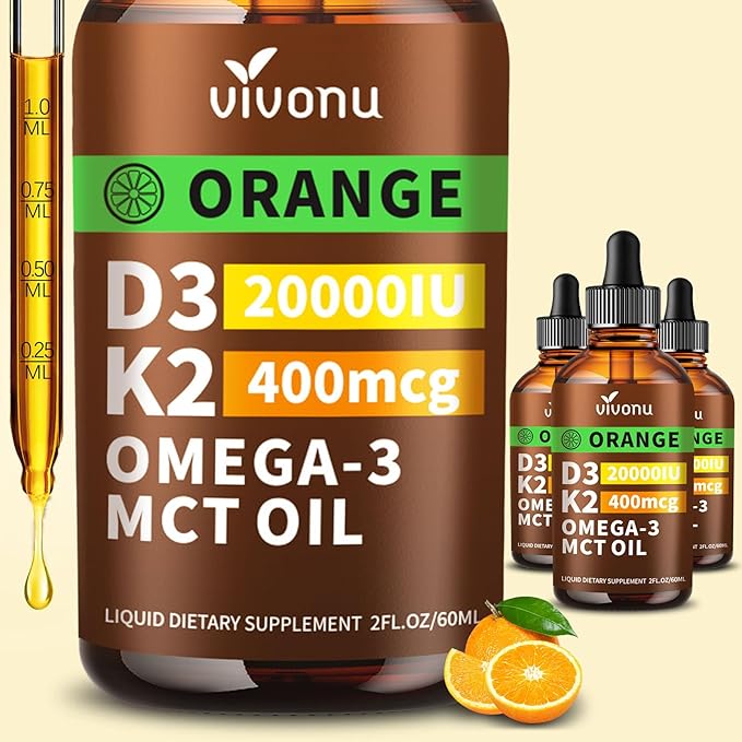 VivoNu Vitamin D3 K2 10000 IU with MK7-300 Virgin Coconut Oil Softgels, 2 in 1 Vitamins D & K Complex | Vitamina D3 con K2 ((3 Bottle))