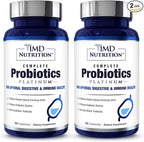 1MD Complete Probiotics Platinum | Supports Digestive Health | with Nourishing Prebiotics, 51 Billion Live CFU, 11 Strains, Dairy-Free | 30 Vegetable Capsules (2-Pack)