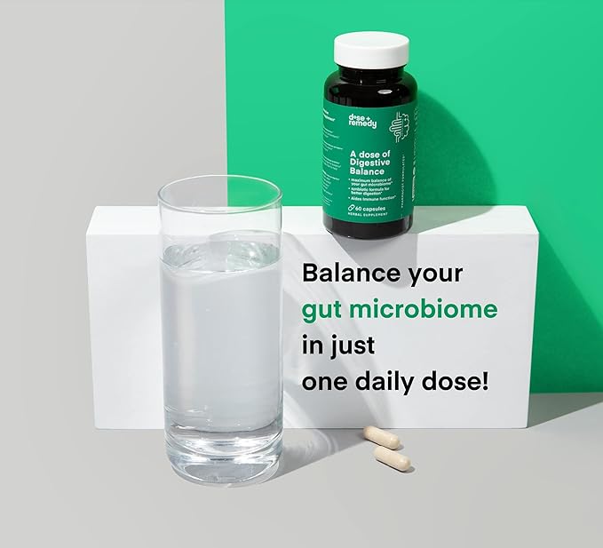 A dose of Digestive Balance-Gut Health Supplement-USDA-Kombucha, 7 Probiotic Strains and Prebiotics for Microbiome-Digestive Enzymes for Digestion-Bloating Relief for Women and Men (60 Count)