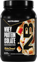 NutraBio 100% Whey Protein Isolate Protein Powder, 25g Protein with Complete Amino Acid Profile, Non-GMO, Soy & Gluten Free, Low Carb, Low Calorie Whey Protein Powder, Vanilla Caramel, 2 Lbs
