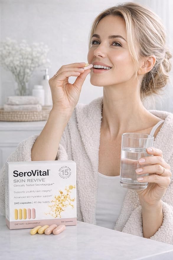 Serovital Skin Revive – Anti-Aging Supplement for Women – Supports Skin Hydration, Energy, Immune Health & Fine Line Reduction – 240 Capsules – 40-Day Supply