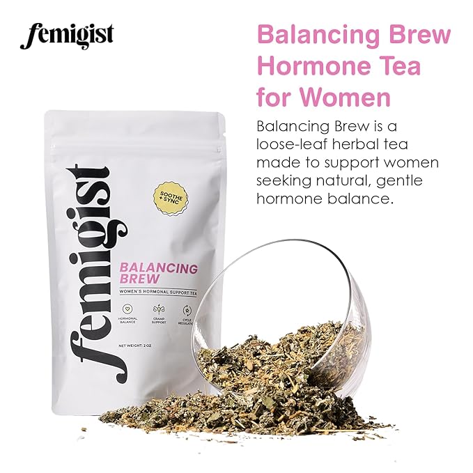 Femigist Balancing Brew Hormone Tea for Women, Loose Leaf Herbal Blend with Raspberry, Spearmint, Licorice, Nettle, PMS Relief, PCOS Cycle Support, Caffeine-Free Fennel Menstrual Cramp Tea