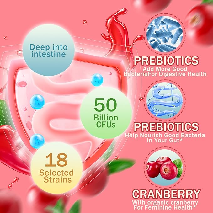 Vaginal Women Probiotic, Feminine Balance pH Gummies for Healthy Odor, Yeast Balance & Flora + Vitamin C for Immune Support -Cranberry Probiotics