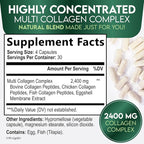 Multi Collagen 2400mg Per Serving - Advanced Formula Types I, II, III, V, X - Hydrolyzed Multi Collagen Pills - Collagen Peptides Supplement for Women & Men - Hair, Skin, & Nail Support - 120 Capsules