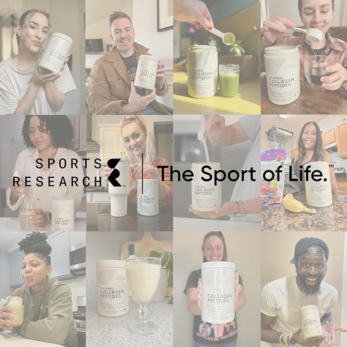 Sports Research® Organic Collagen Peptides - Hydrolyzed Type I & III Collagen Protein Powder Made Sustainably from Grass-Fed Cows - USDA Organic· Non-GMO · Gluten Free - Unflavored, 30 Servings