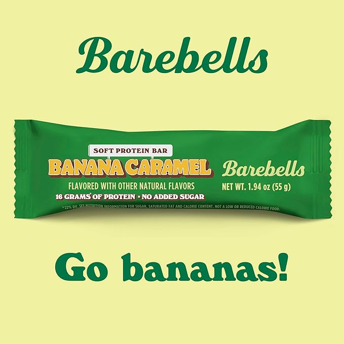 Barebells Soft Protein Bars Banana Caramel - 12 Bars (1 pack of 12) - Protein Snacks with 16g of High Protein - Fluffy Chocolate Treat with 2g of Total Sugars - Soft Protein Snack & Breakfast Bars