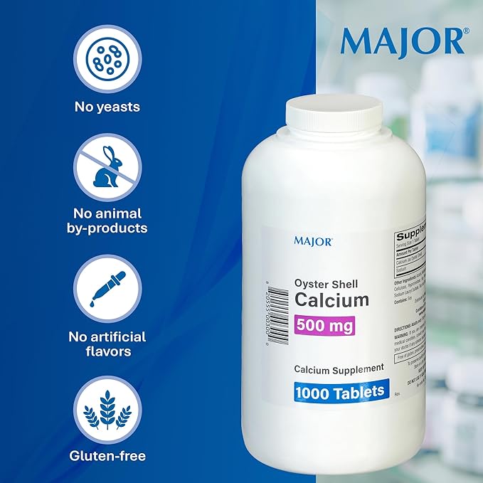 MAJOR Oyster Shell Calcium 500mg - Daily Dietary Supplement for Bone Health and Joint Support, Mineral Supplement for Men and Women, Gluten-Free - 1000 Tablets (3 Pack)