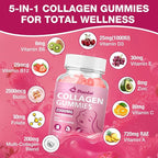 Sugar-Free Multi Collagen Gummies for Women & Men – Types I, II, III, V, X with Biotin, Vitamin C & Zinc for Hair, Skin & Nails | Strawberry Flavor | 120 Gummies