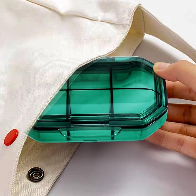 iplusmile 6 Compartment Pill Box, Travel Pill Organizer, Small Pill Case, Portable Daily Medicine Fish Oil Container for Pocket Purse, Supplement Box
