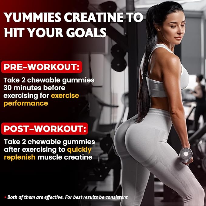 Creatine Monohydrate Gummies for Women & Men, Taurine & B6, Chewable Creatina Pre Workout Gummies for Max Strength & Muscle Growth, Energy, Endurance, Creatine for Men & Women - 1 Pack