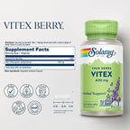 SOLARAY Vitex Berry 400mg | Womens Healthy Hormone Balance Formula | Menstruation & Menopause Support, 100ct