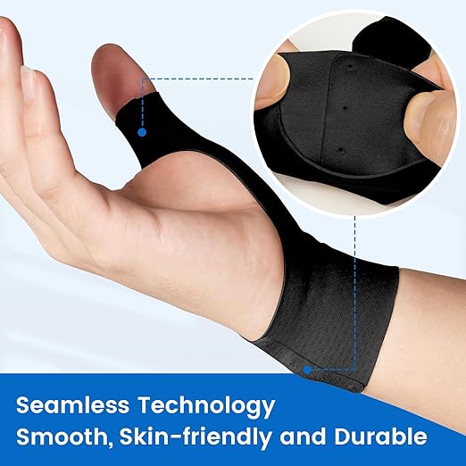 VELPEAU Thumb and Wrist Compression Sleeve for Tendonitis (Pack of 2), Seamless Technology, Gloves Wraps for Arthritis Pain Relief for Women & Men, Splint Liner, Fits Both Hands (Black, Long Version, L)