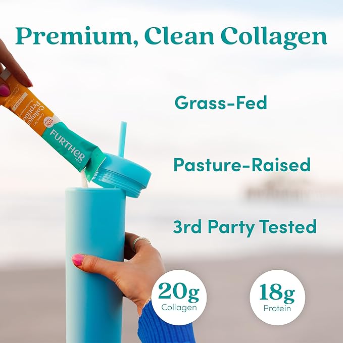 Further Food Vanilla Collagen Peptides Powder with Tremella Mushroom – 100% Grass-Fed, Hydrolyzed Type 1 & 3, 20g of Collagen per Serving, Supports Skin, Hair, Nails & Joints, Stick Packs, 8.89 Oz