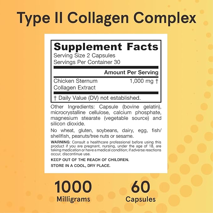 Jarrow Formulas® Type II Collagen Complex 1000 mg Supplements, Supports Skin and Joint Health, 60 Capsules, 30 Day Supply