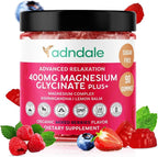 Adndale 90 CT Magnesium Glycinate 400 mg Gummies with Ashwagandha, Magnesium Malate & Taurate, Sugar Free Magnesium Gummies for Adults & Kids.