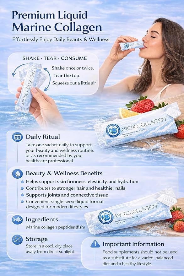 Liquid Marine Collagen Peptides for Women Men – 8000mg Hydrolyzed Collagen Liquid Supplement with Biotin & Vitamins for Hair Growth, Skin, Nails & Joints, Lemon Flavor, Sugar-Free, 14 Sachets