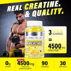 Sugar-Free Creatine Gummies for Men & Women - Third-Party Testing Creatine Monohydrate Gummies 4.5g, Energy Boost, Pre-Workout Supplement, Vegan, Non-GMO (90 Count, Pineapple)