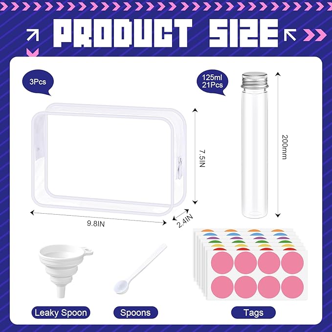 Shinylin 33 Pcs Protein Powder Travel Container Set 21 Pcs 125ml Reusable Powder Supplement Plastic Tubes and Portable Travel Organizer Zip Up Bags Funnels Spoon and Labels for Workout Fitness