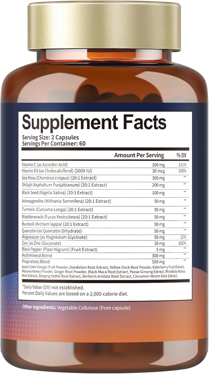 Totaria 25-in-1 Sea Moss Capsules, 120 Capsules per Bottle, 2 Bottles