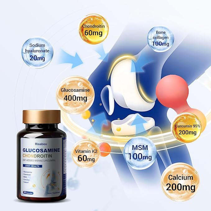 120 Capsules Glucosamine Chondroitin with Methylsulfonylmethane (MSM), Joint Support Supplement for Women & Men, Non-GMO