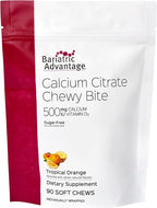 Bariatric Advantage Calcium Citrate Chewy Bites 500 mg - Highly Absorbable & Digestible - Vitamin D3 - Easily Chewable Calcium Supplement - Tropical Orange - 90 Count