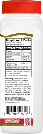 21st Century Glucosamine Chondroitin 750/600mg - Triple Strength, Tablets, 150 Count