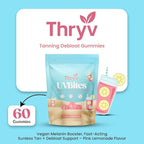 UVBites - Tanning Gummies - Self Tan Supplement - Tanning Pill - Fast Acting & Debloating Melanin Supplement with Beta Carotene, Astaxanthin, Niacinamide - Glow Up Skin (60 Count, Pink Lemonade)