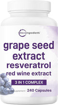 Micro Ingredients Grape Seed Extract, 240 Capsules | 3-in-1 Antioxidant Blend with Resveratrol & Red Wine Extracts | Max Strength Polyphenols Supplement | Non-GMO