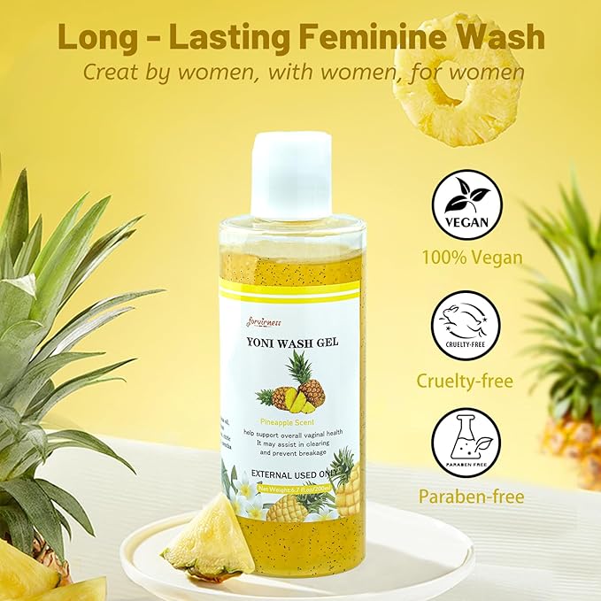 Natural Yoni Wash Yoni Oil Set, Feminine Wash for Women ph Balance, 1 fl.oz Feminine Oil & 6.7 fl.oz Intimate Wash - Pineapple Scent