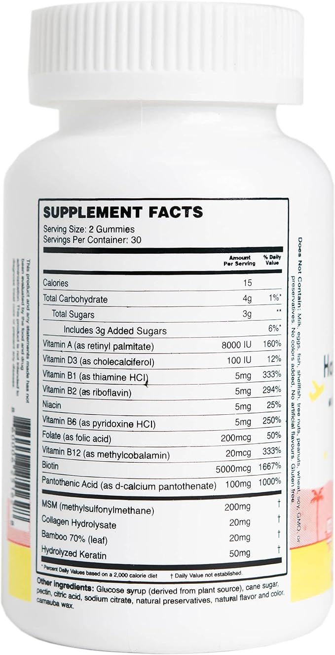 MEWD Teen and Kids Hair, Skin & Nails Support Multivitamin Gummies - Biotin Strength & Growth with Zinc, Vitamins A, D3, B1, B2, B6 & B12 - Gluten-Free, Non-GMO for Girls & Boys - 60 Count - USA Made