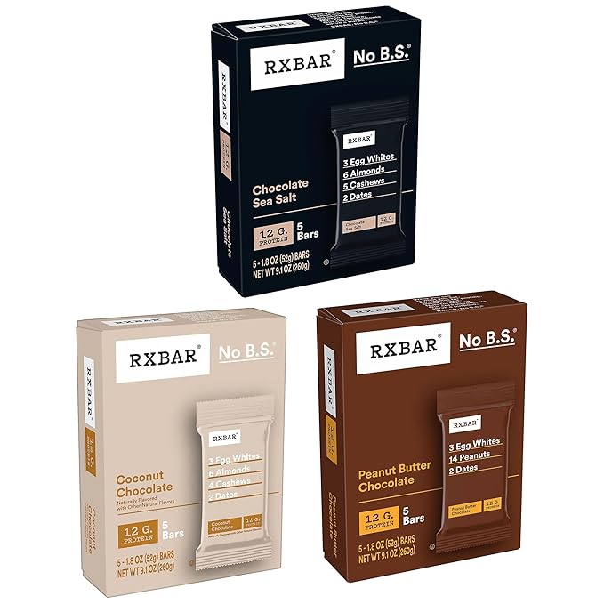 RXBAR Protein Bars, 12g Protein, Gluten Free Snacks, Chocolate Lovers Variety Pack (5 Boxes, 25 Count)