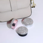 Small Pill Case 3 Compartments, Metal Round Portable Pill Box, Waterproof Travel Pill Organizer, Pocket Purse Medicine Vitamin Holder EDC Container (Rose Gold with Rhinestone)