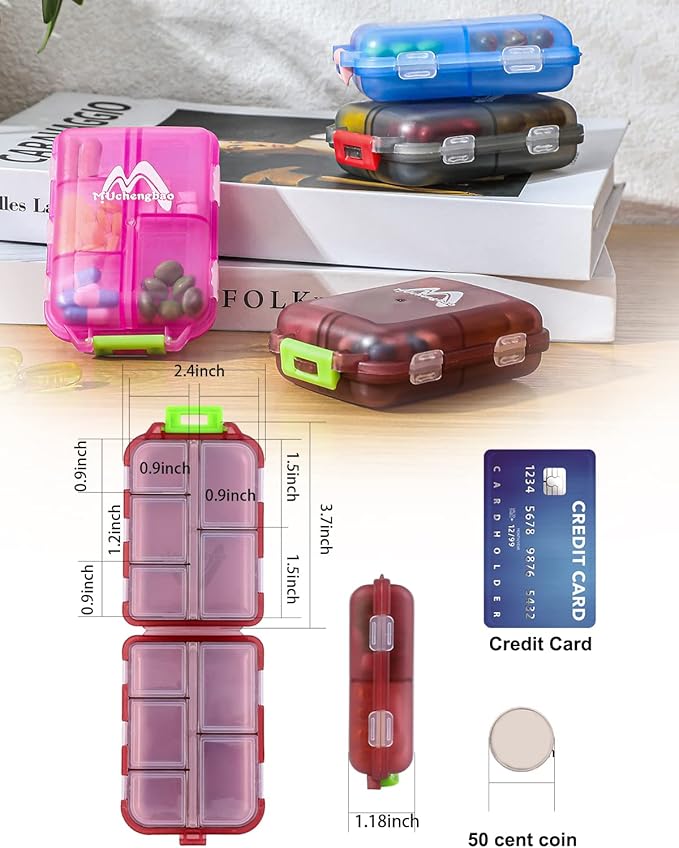 4PS Travel Pill Organizer with 164 Slice Labels，10 Compartments Travel Pill Box Portable Folding Small Pill Case Daily Pill Container Used for Carry Storage Medicine Organizer By M MUchengbao (Grey)