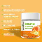 Nature's Key Biotin Gummies with Vitamin C and E, Support Hair Nails Growth & Beautiful Skin for Women Men and Kids, Vegan, Orange Flavors 60 Count