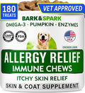 BARK&SPARK Dog Allergy Relief Soft Chews for Skin Health & Seasonal Allergies - Anti-Itch Supplement w/Omega-3, Quercetin & Bromelain Immune Treats for Dry Skin & Hot Spots - Chicken Liver - 180ct