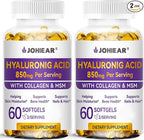 Hyaluronic Acid Supplements, 850mg High Bioavailable Dietary Hyaluronic Acid Capsules, Double Strength Skin Hydration, Eye Health, Hair & Nails Growth Support, 60 Softgels, 2 Pack