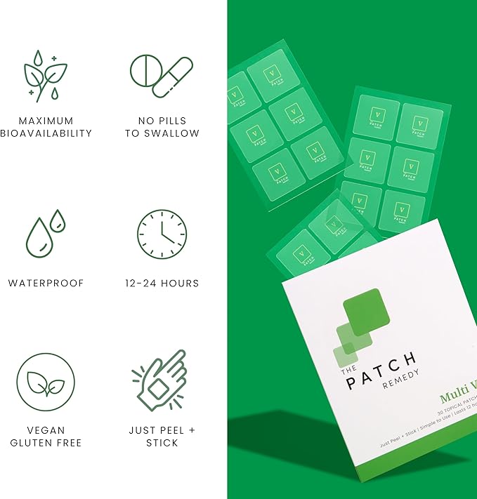 The Patch Remedy Multi V Patches - Vitamin Plus Blend with D3, K2, Magnesium Chloride, Zinc, Liposomal C, Potassium, Iodide, Biotin Plus More