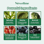 NEWELLME Daily Super Greens Gummies - 6g Fiber per Serving - Sugar-Free, Vegan & Gluten-Free - Essential Multivitamin with Probiotics for Digestive Health, Energy & Immunity - 14 Grab-and-Go Packs