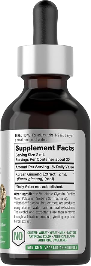 Horbäach Korean Red Ginseng | 2 fl oz Liquid Extract | Panax Ginseng | Vegetarian, Non-GMO, Gluten Free Supplement