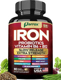 Iron Supplement with Slow Release Iron, Probiotics, Spirulina, Turmeric, Vitamin B6, B12, C, Zinc, Folate, Beetroot, Nettle Leaf, Dandelion Root, Black Pepper, Extra Strength, 60 Vegan Capsules