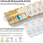 NEW Foldable & Double Protection Portable Weekly Pill Organizer 2 Times A Day with Etched Labels, AM PM 7 Day Week Medicine Box, Daily Travel Pill Case Holder Dispenser for Vitamin, Supplement - Khaki