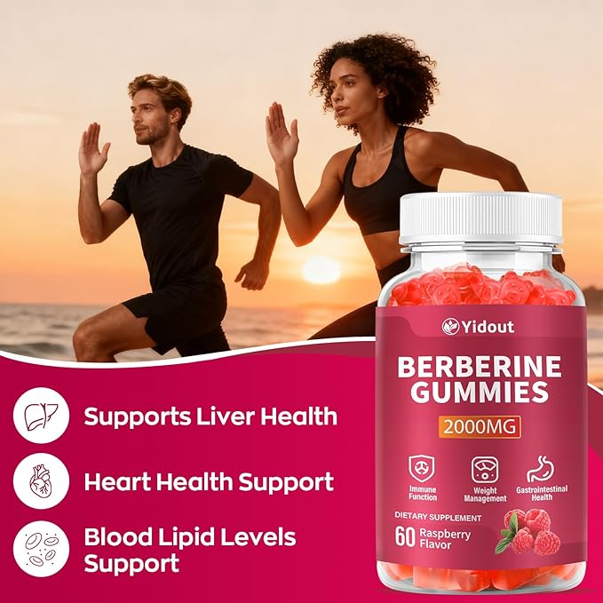 Berberine Gummies 2000mg-Natural High Potency Berberine HCL Supplement - Immune System & Metabolism Support - Vegan, Non-GMO - Delicious Raspberry Flavor (60 Count（Pack of 1）)