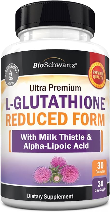 BioSchwartz Reduced Glutathione Supplement 500mg with Alpha Lipoic Acid 50mg & Milk Thistle 100mg - Glutathione Reduced Form - Gluten-Free, Third Party Quality Tested - 30 Capsules, 30 Day Supply