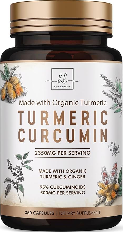 Turmeric Curcumin Supplement with 95% Curcuminoids, Organic Turmeric & Ginger 1750mg, BioPerine Black Pepper for Best Absorption, Nature's Vegan Joint Support, Non-GMO, Bottled in USA - 360 Capsules