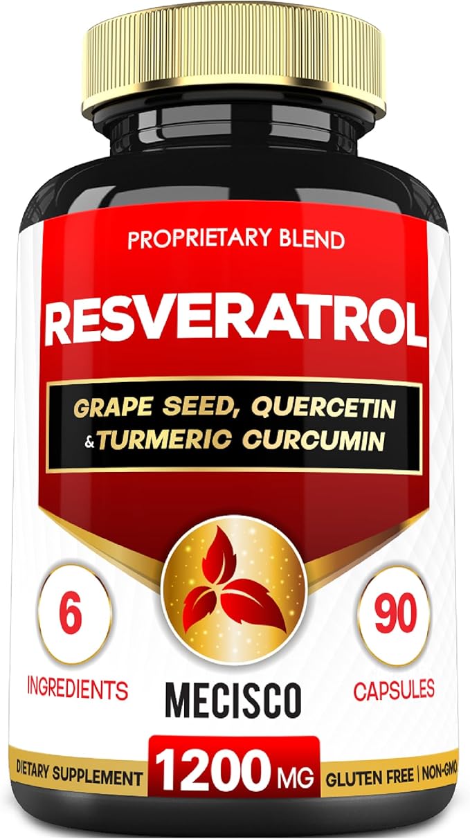 Mecisco Trans Resveratrol Supplement with Grape Seed, Milk Thistle, and More - Resveratrol - 6 Herbal Supports for Immune System, Heart Health, Body Management - 90 Capsules