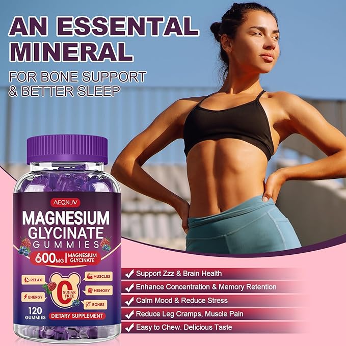 Magnesium Glycinate Gummies 600mg High Absorption, Manganese Glycinate for Women and Men with Vitamin D, B6, and CoQ10 for Adults & Kids, Magnesium for Calm Support & Sleep, 60 Days Supply