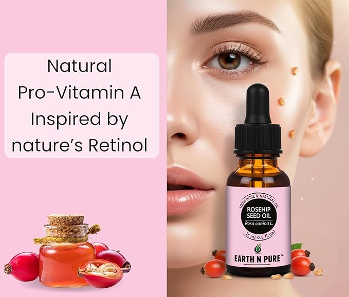 Earth N Pure Rosehip Oil Cold Pressed, Natural and Therapeutic Grade for Face with Glass Dropper 15 ml