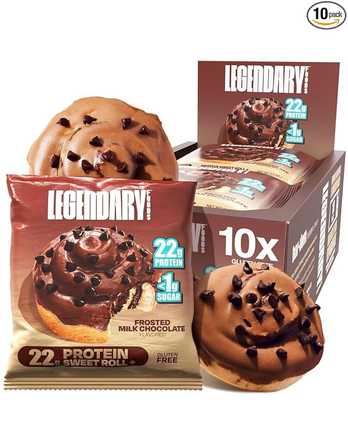 Legendary Foods Cinnamon Roll 22g Protein Bars – Gluten-Free, Low Carb Meal Option – Sweet Zero Sugar Snack, Keto-Friendly – 10-Pack High Protein Pre- or Post-Workout Nutrition Bars - Milk Chocolate