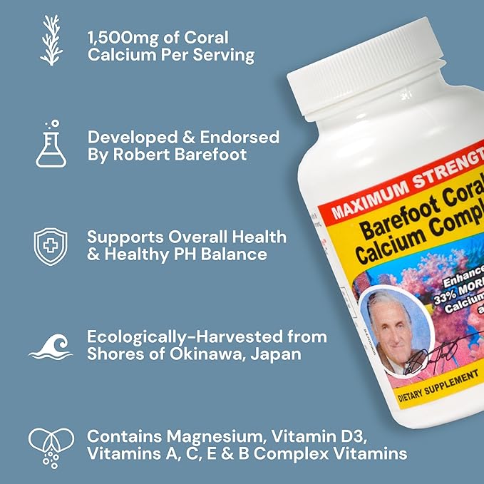 1500mg, 90 Capsules- Coral Calcium Supplement Developed by Bob Barefoot- Supports Overall Health & PH Levels- Contains Calcium, Magnesium & Vitamin D3