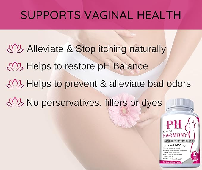 N'More pH Harmony Boric Acid Vaginal Suppositories for Yeast Infection Relief + Reusable Applicator — 30 Count, 600 mg, Made in USA